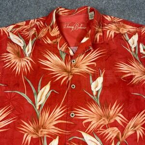 Tommy Bahama Silk Tropical Floral Camp Shirt Mens Large Red Short Sleeve